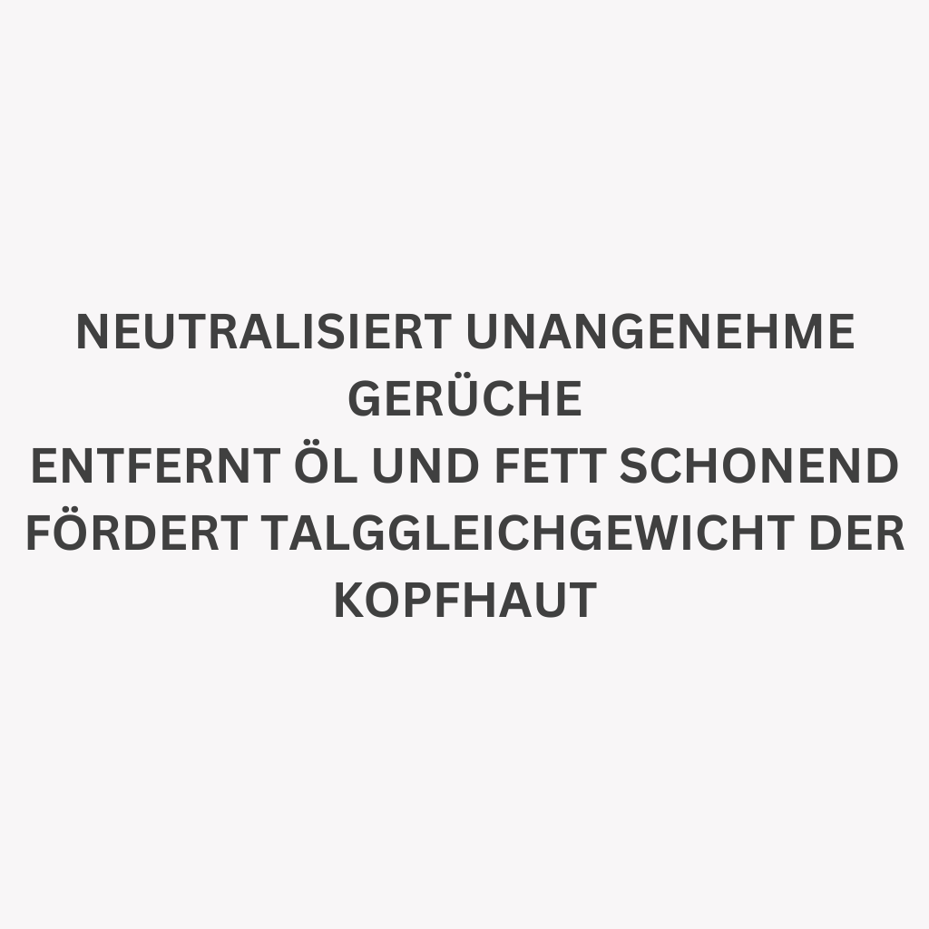 Neutralisiert unangenehme Gerüche und entfernt Öl und Fett schonend von der Kopfhaut.