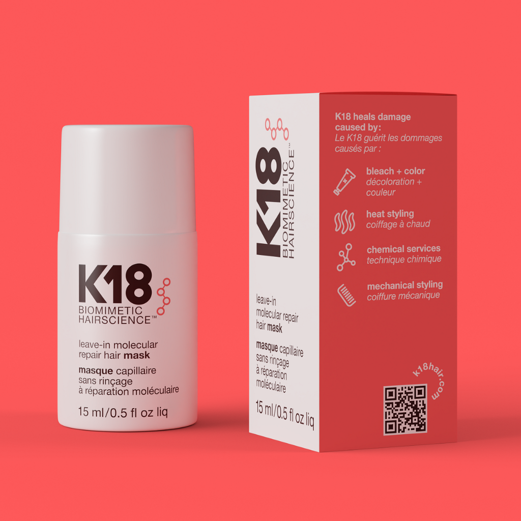 K18 Leave-In Hair Mask repariert Haarschäden, stärkt Elastizität und verbessert die Haarstruktur nachhaltig.