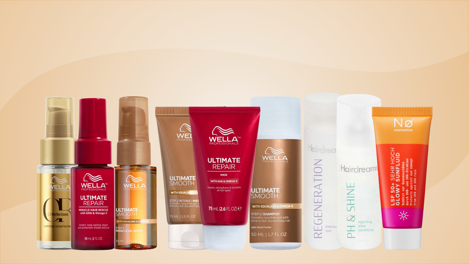 Professionelle Haarpflege in Travelsizes oder Probiergrößen für Shampoos, Conditioner, Masken oder Sonnencremes. 