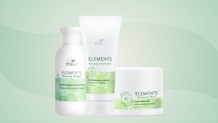 Wella Elements Produktübersicht für sanfte Pflege der Haare und Kopfhaut mit veganen Inhaltsstoffen