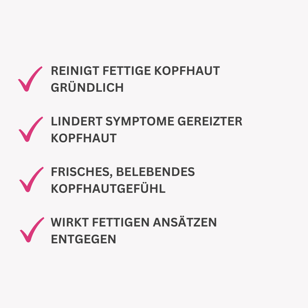 Reinigt fettige Kopfhaut gründlich, lindert Symptome gereizter Kopfhaut, sorgt für ein frisches, belebendes Kopfhautgefühl und wirkt fettigen Ansätzen entgegen.