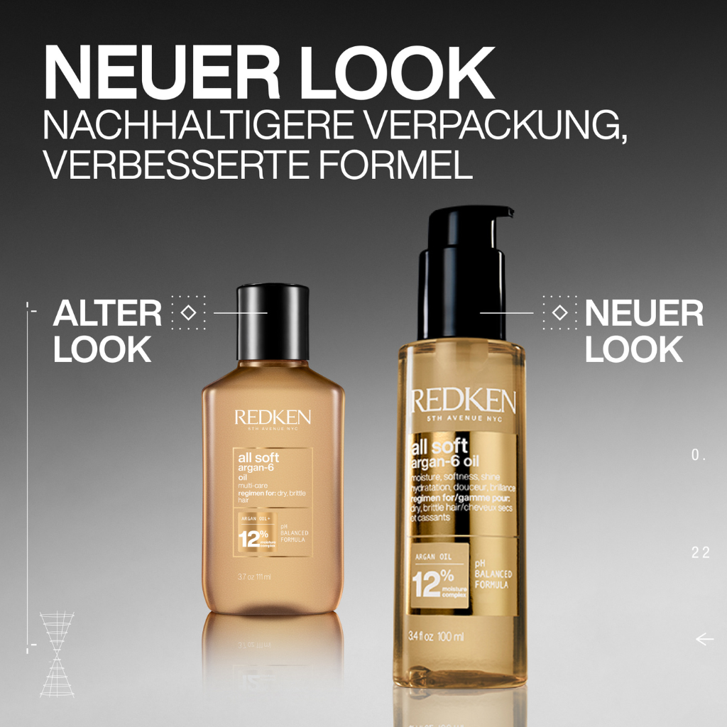 Alte und neue Verpackung des Redken All Soft Argan-6 Oils im Vergleich
