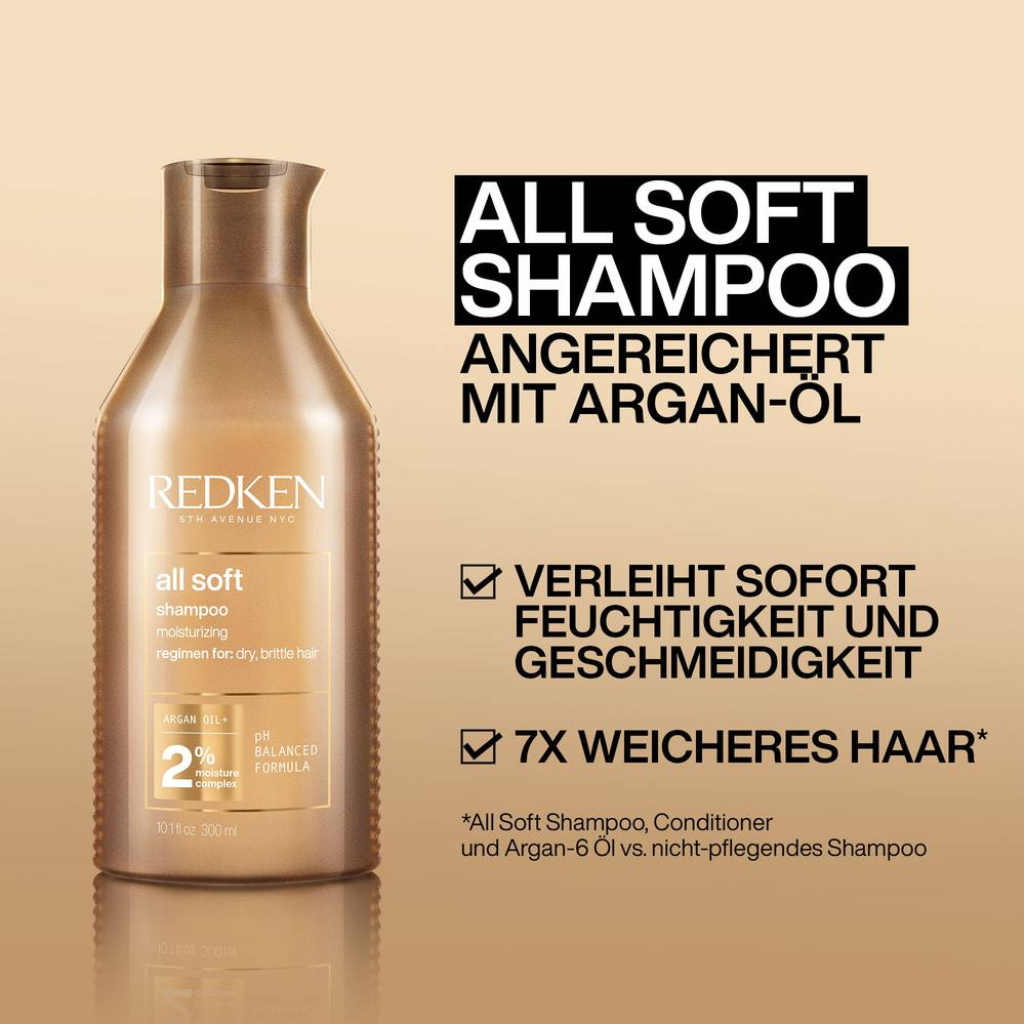 Redken All Soft Shampoo mit Arganöl für Feuchtigkeit und Geschmeidigkeit