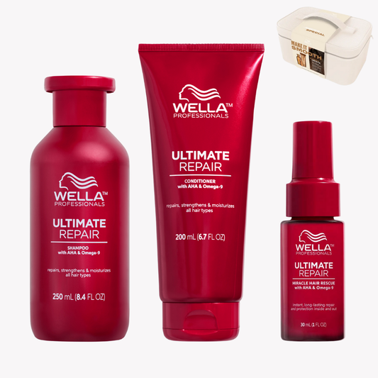 Wella Professionals Ultimate Repair Geschenkset mit Shampoo, Conditioner, Treatment und Kosmetiktasche – Haarpflege für Repair & Glanz