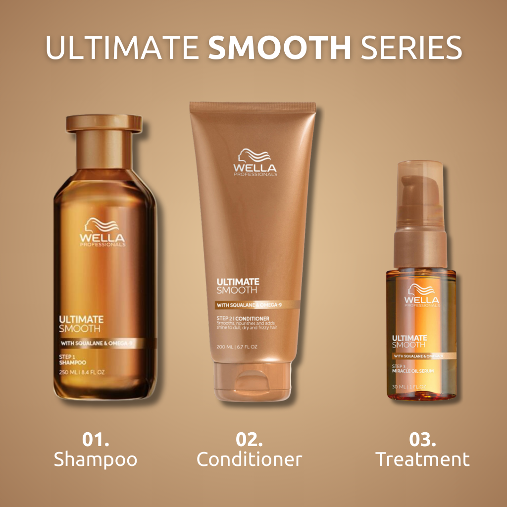 Wella Professionals Ultimate Smooth Serie – Shampoo, Conditioner und Miracle Oil Treatment mit Squalane & Omega-9 für Anti-Frizz, Glanz und geschmeidiges Haar